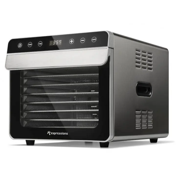 Дехидратор за храна Smart Food Espressions с 8 тави, 700W, Корпус и тави от неръждаема стомана, Термостат 35-85°C, 48 часов таймер, Неръждаема стомана