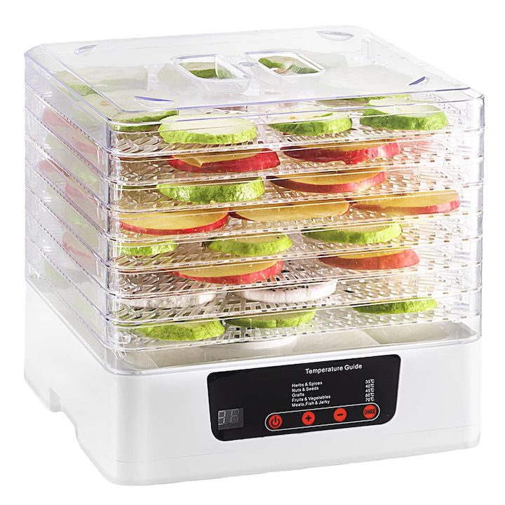 Дехидратор за плодове и зеленчуци Golxmse, 8 тави, регулируема температура, кремаво бял, 32x28x31 см