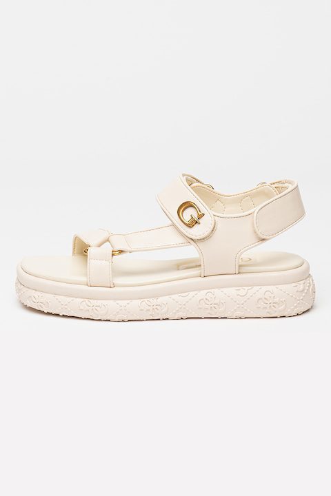 Дамски сандали – Как да Изберем? GUESS, Сандали с равна платформа и велкро, Слонова кост