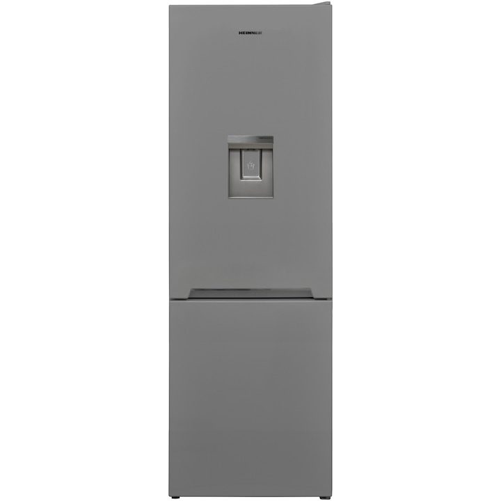 Евтин Хладилник – Кой да Изберем През 2025 г.? ❄️ Хладилник с фризер Heinner HC-V2701SWDE++, 268 л, Less Frost, Клас E, Диспенсър за вода, Механично управление, LED осветление, H 170 см, Сребрист