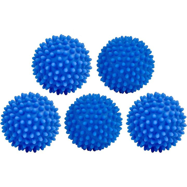 Вълнени Топки за Сушилня – Природно Решение за По-Бързо и Ефективно Сушене на Дрехи Комплект от 5 топки за омекотяване на дрехи в сушилня, NUODWELL, Диаметър 6,5 см, предпазва дрехите от заплитане, намалява гънките на дрехите, спестява време за сушене, мека материя, ефективно премахва петна, за многократна употреба, сини