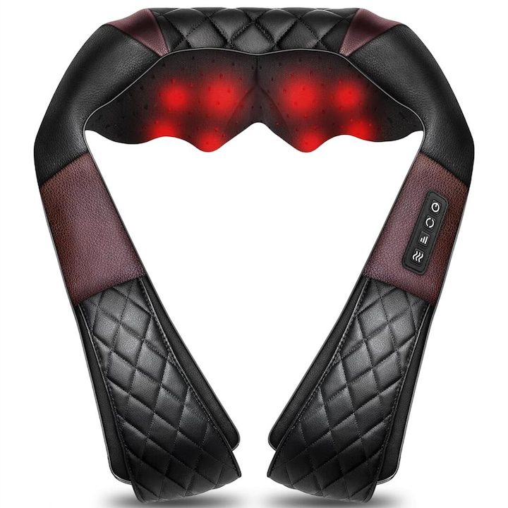 Масажори за Врат – Домашна Релаксация и Облекчение MOSMAOO® Професионален 4D дълбокотъканен масажор с отопление, имитира човешки масаж, 8 двупосочни масажни възела, за врата, гърба, раменете, употреба у дома, в офиса и колата, жълто-кафяв/черен