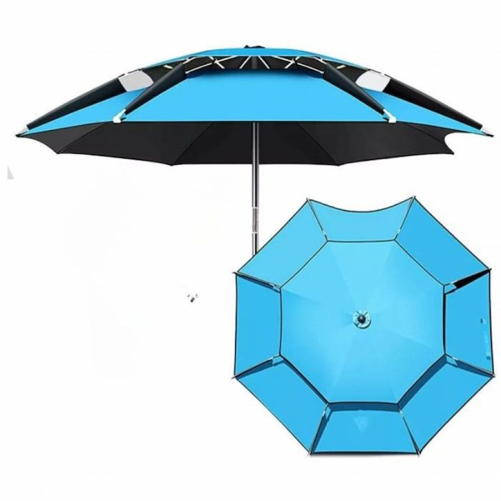 Идеални Градински Чадъри: Как да Изберем 🌞 Подсилен слънцезащитен чадър NS3920, Полиестер, UV покритие, Въртящ се на 360°, Размер: 210 сантиметра, Цвят: Син
