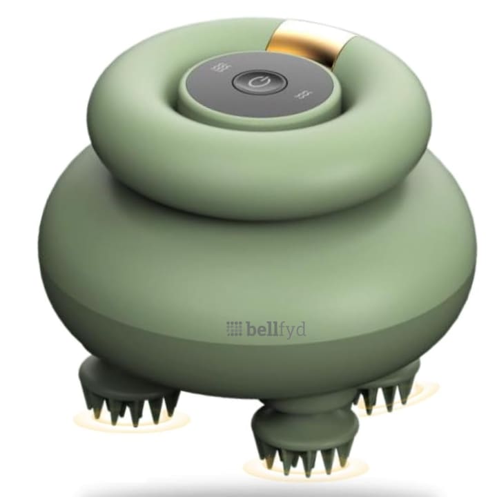 Масажори за Врат – Домашна Релаксация и Облекчение Професионален масажор за капиляри BellFyd®, с акумулатор, водоустойчив, с 84 гъвкави силиконови възела, 4 въртящи се глави, за дълбока релаксация и стимулация на скалпа и косата, лъскав тюркоазен