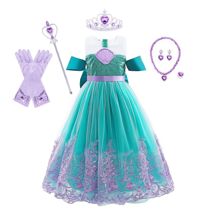 Маски и костюми за деца през 2025: Тенденции, идеи и полезни съвети 🎭✨ Рокля тип принцеса русалка AmzBarley, 3-4 години, 110 см, тюркоаз