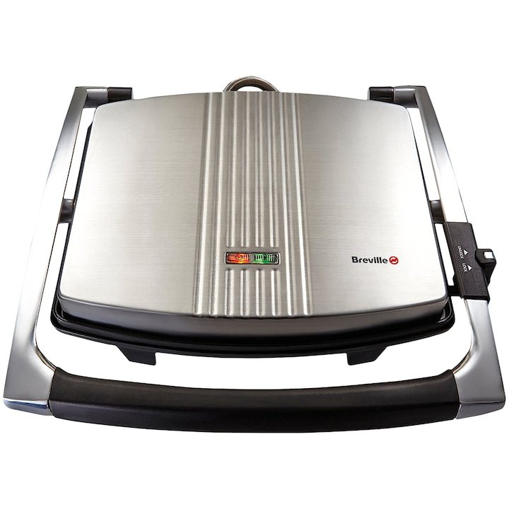 Сандвич тостер Breville Panini Large VST026X-01, 2000 W, Капацитет 4 сандвича, Незалепващи плочи, тостер за сандвичи