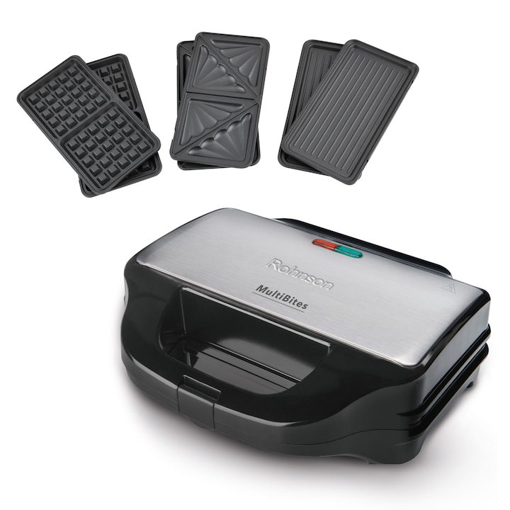 тостер за сандвичи, Сандвич тостер Rohnson R-2684, Плочи – грил, триъгълници, гофрети, 900 W, Ненагряващ се дръжка