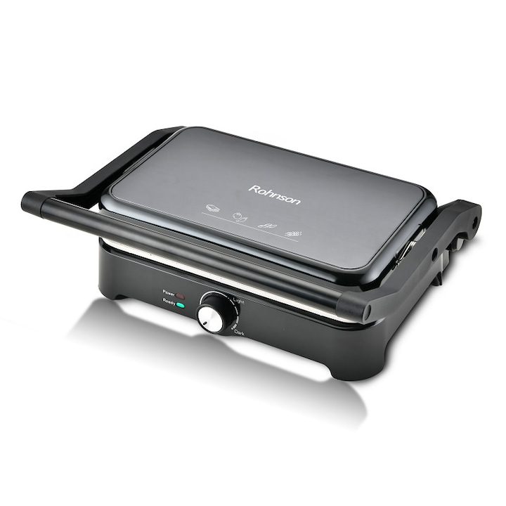 тостер за сандвичи, Сандвич тостер Rohnson R2116, 1500W, Грил плочи с мраморно покритие, Размер на плочата 27, 8 x 17 cm, Топлоизолирана дръжка, Черен