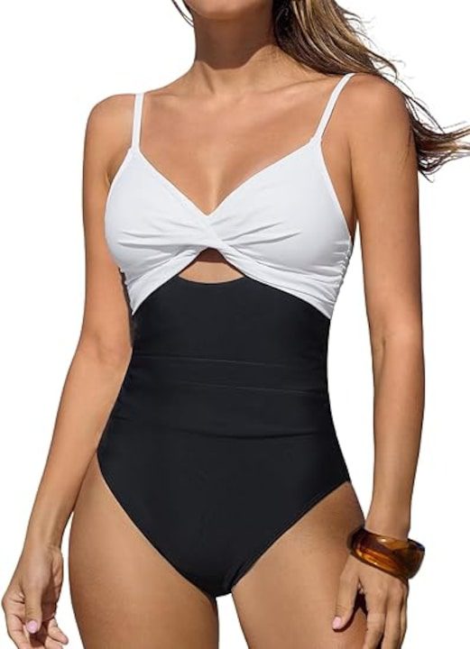 Дамски Бански с Висока Талия – Защо са Фаворит за Лято 2025 Секси, разкроен, класически цял бански костюм, размер L, с подплънки за гърди, черно/бяло