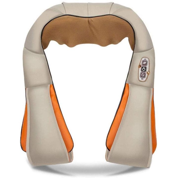 Масажори за Врат – Домашна Релаксация и Облекчение Шиацу масажор за врат с функция за топлина, 24W,Адаптер за кола, Бежов