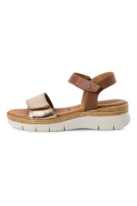 Дамски сандали – Как да Изберем? Tamaris, Скосени сандали с кожа и еко кожа, Златист/Сиво-кафяв