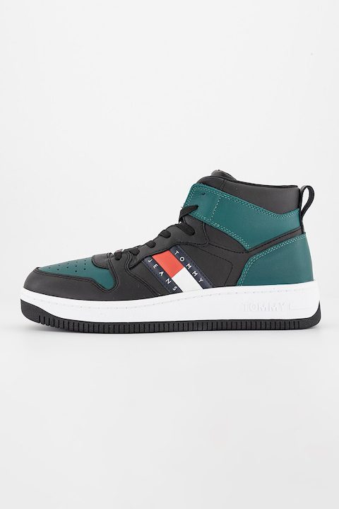 Мъжки маратонки и кецове - Най-продаваните за 2025 Година Tommy Jeans, Средно високи кожени маратонки с лого, английско зелено, Черни, 43