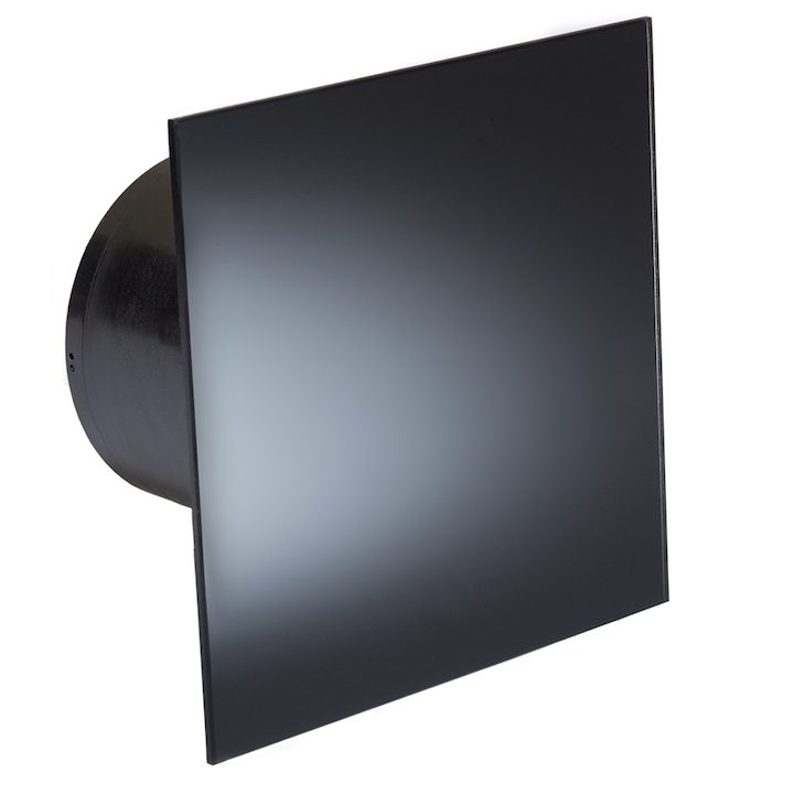 Вентилатор за баня MMotors, Квадрат с клапа, Стъклен, Ф100, 169 м3/ч, 18W, Черен мат, 4857