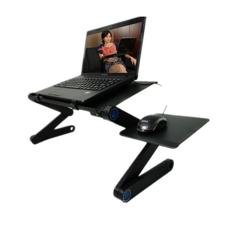 Алуминиева сгъваема маса, поставка за лаптоп, 2 вентилатора, 11 позиции, стойка за лаптоп