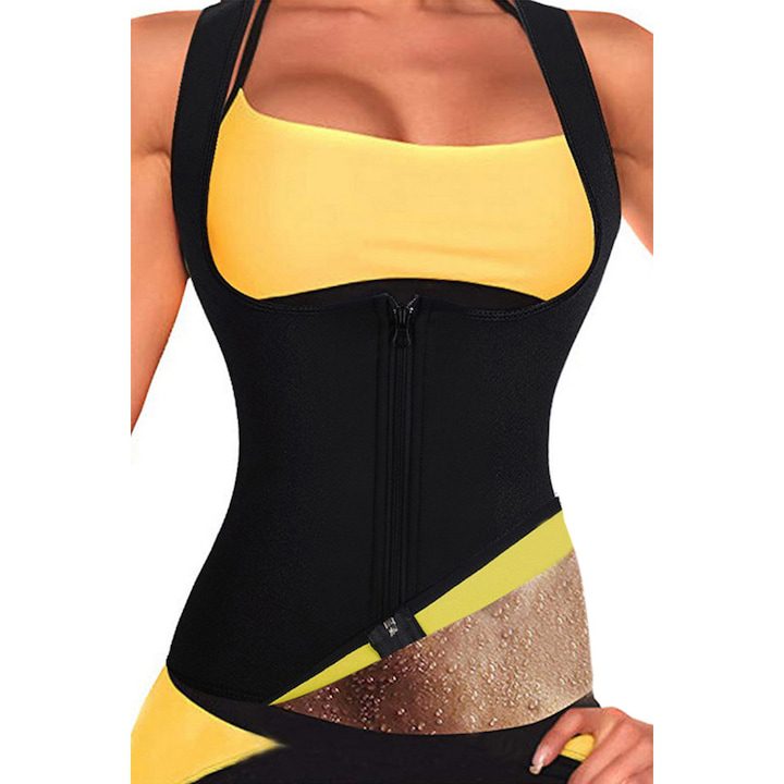 Колан за Отслабване - Кой е Най-Ефективен? Дамска жилетка за отслабване EFAYN RO, Сауна ефект, С цип, Неопрен, Черен, L