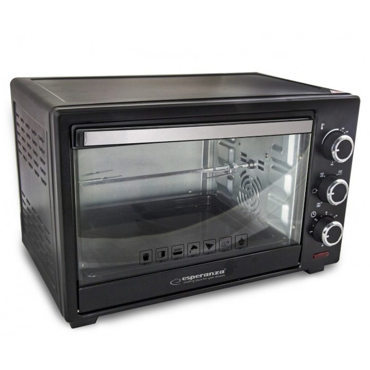 Електрическа Фурна Без Котлони: Конвекция, Еър Фрайър и Грил в Едно Мини фурна Esperanza EKO006K, 25 литра, Вентилатор, Черна