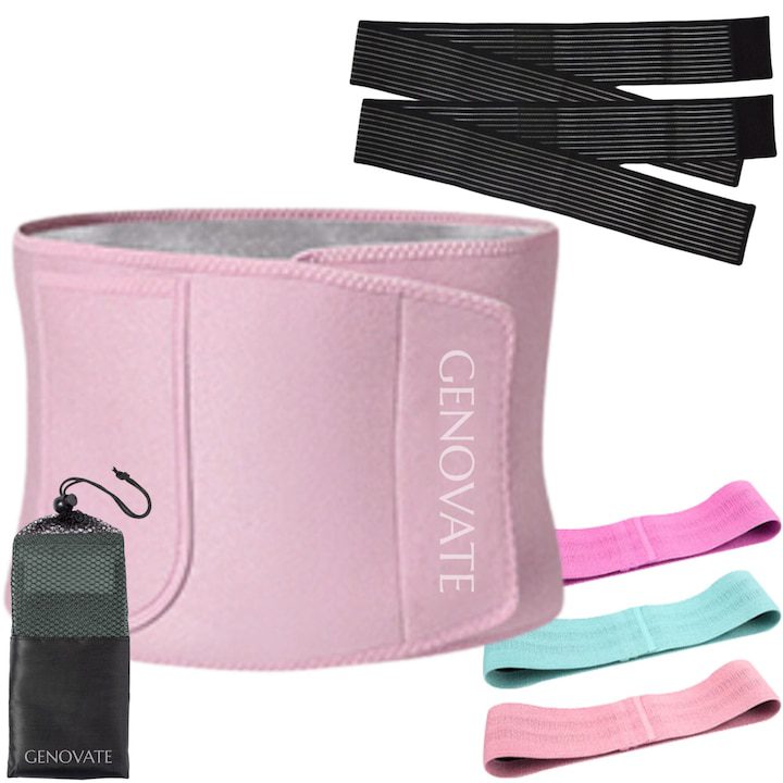 Колан за Отслабване - Кой е Най-Ефективен? Фитнес коремен колан GENOVATE™, оформяне на талията и лумбална опора от неопрен, универсален размер, 2x еластични ленти за опора на коленете, 3x комплект еластични ленти, чанта за носене и ръководство за упражнения включени
