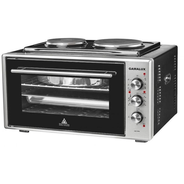 Фурна с котлони GAMALUX l-08 HP 40л, Два котлона 1500+1000w, 300c, Двойно стъкло