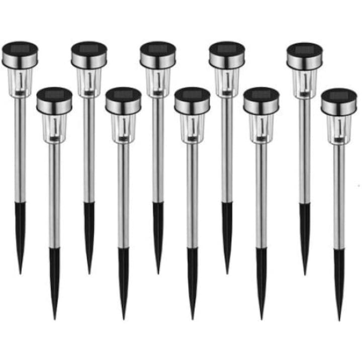 Комплект от 10 соларни лампи Macvi, неръждаема стомана, за декоративно осветление