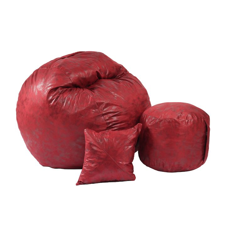 Как да Изберем Идеалния Барбарон? Комплект Pufrelax Барбарон с табуретка за крака и декоративна възглавница, 500л. Matusalem, Cranberry, Перящ се калъф, Подходящ за деца, Пълнеж с микс от мемори пяна и дунапрен, дамаска