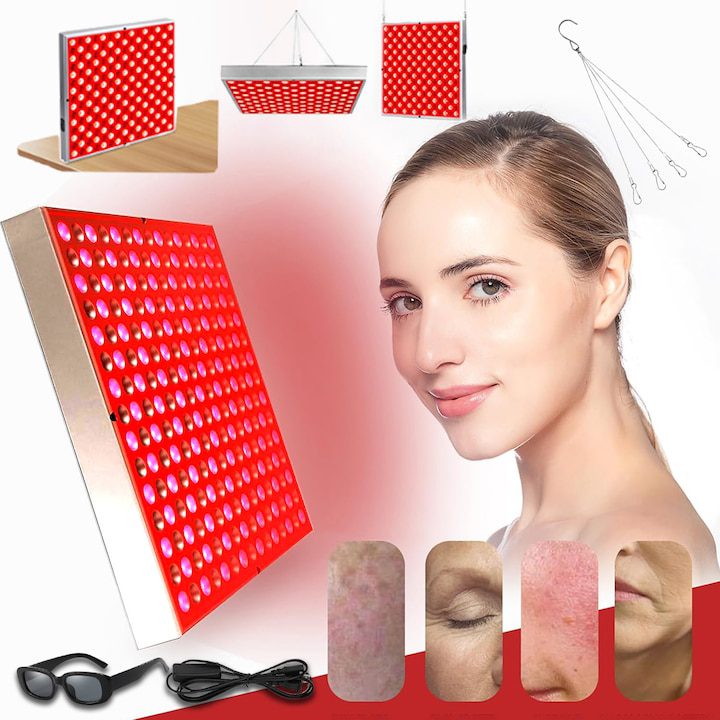 LED панел за червена светлинна терапия, Puepoul, 225 лампови мъниста, 45W, 660nm и 850nm, домашна употреба, за красота на кожата, облекчаване на мускулни и ставни болки, червен
