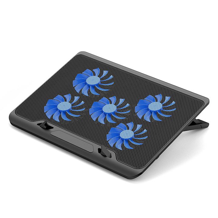 Охладител за лаптоп, KINSI, Dual USB, Регулируема по височина 6 степени, С 5 вентилатора