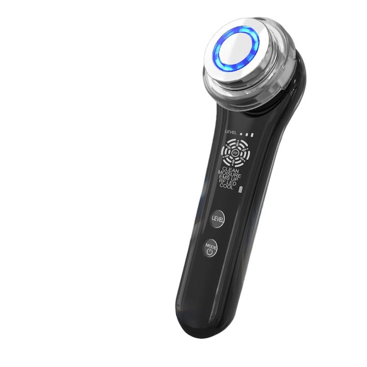 Професионален уред за третиране на лице и подмладяване на кожата, Неинвазивен, 5 в 1, Alhena®, С RF радиочестота, с LED за светлинна терапия, EMS лицев масаж, Лифтинг на лицето, Инструмент за стягане на кожата, W610, Черен