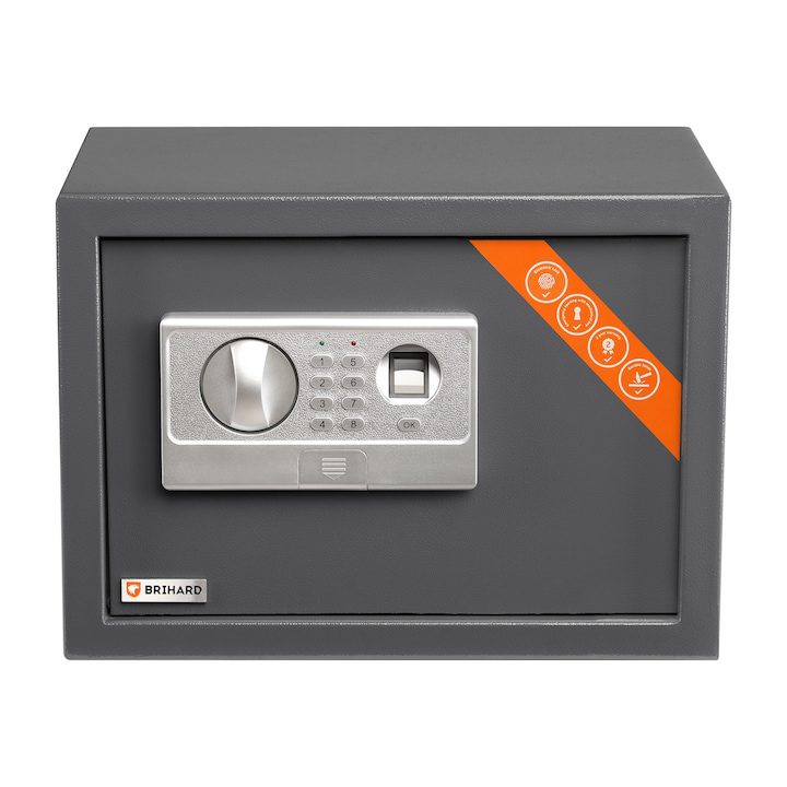 Сейф Brihard, FAMILY BIOMETRIC, Заключване с цифри и отпетатък, Стомана, Сив