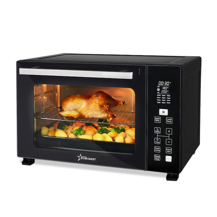 Електрическа Фурна Без Котлони: Конвекция, Еър Фрайър и Грил в Едно STARCREST SO-3511BK Електрическа фурна,35 л,1500 W, грил, конвекция,12 предварително зададени програми, цифров интерфейс, черна