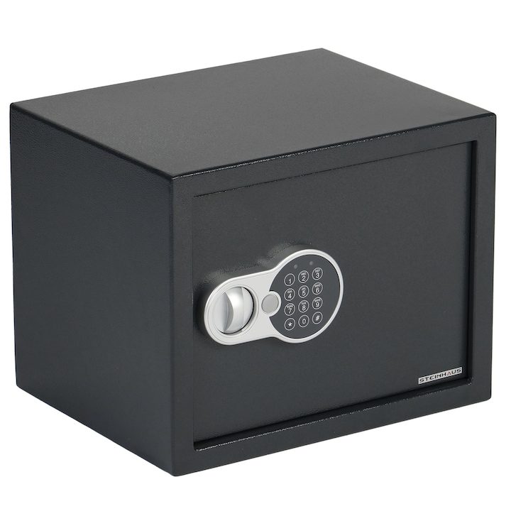 Стоманен сейф с електронно заключване и ключ Steinhaus, 300x380x300 мм, Сив