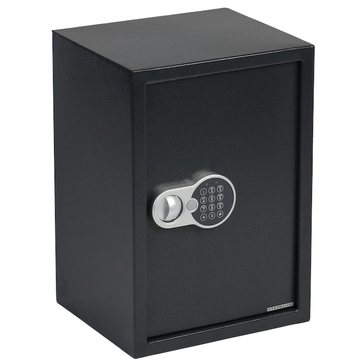 Стоманен сейф с електронно заключване и ключ Steinhaus, 500x350x300 мм, Сив