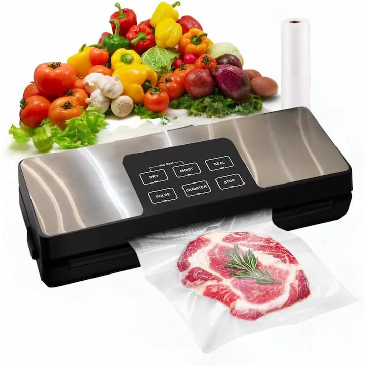 Устройство за вакуумиране и запечатване на храна XINLOSHU®, 4 функции за мокро/сухо/меко вакуумиране, сензорен контролен панел, 30 cm лепило, 80kpa, вграден нож, функция за автоматично запечатване и вакуумиране, злато