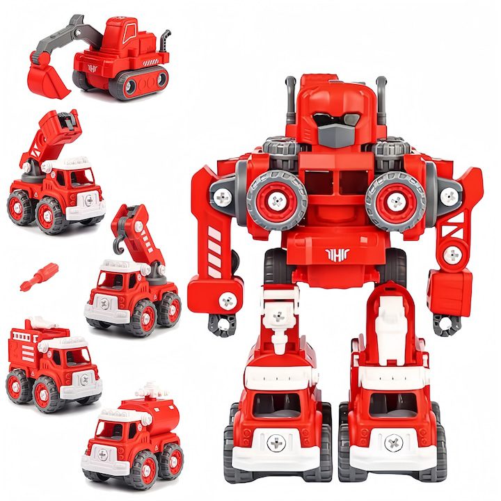 Интерактивни Играчки: Умни Приятели за Игра и Учене 5в1 трансформираща се играчка за деца, XINLOSHU, 133 бр., Разглобяване и сглобяване на коли, 3+ години, Розово