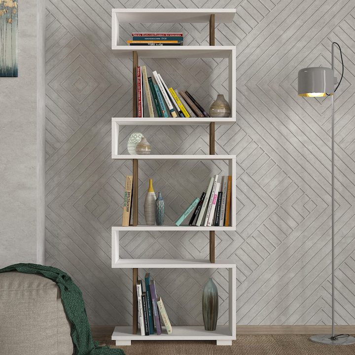 Етажерка за Книги - Топ 20 Най-Добрите Библиотека UniqueUtil, 19,5 x 60 x 163 см, Бял