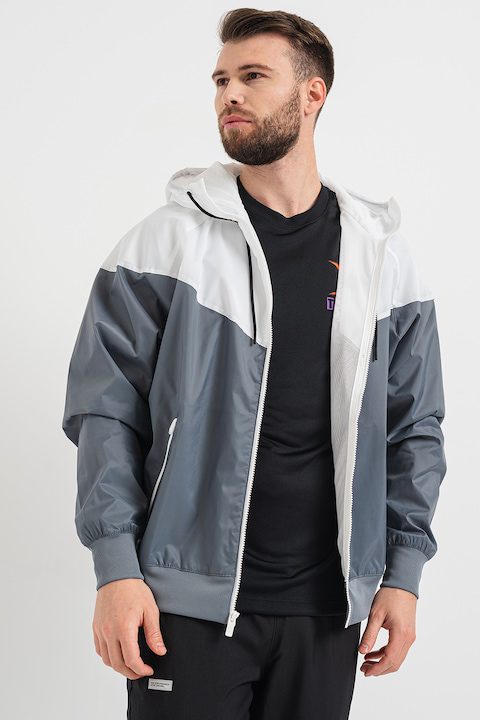 Мъжки Зимни Якета 2025 - Кои са Най-Добрите Nike, Яке Windrunner с качулка и контрасти, Бял/Tъмносив