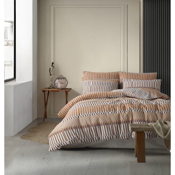 Спален Комплект 2025: Как да Изберете? Двоен спален комплект Story Home, 100% памук ранфорс, 144 TC, за 2 човека, 4 части, Miranda Brown