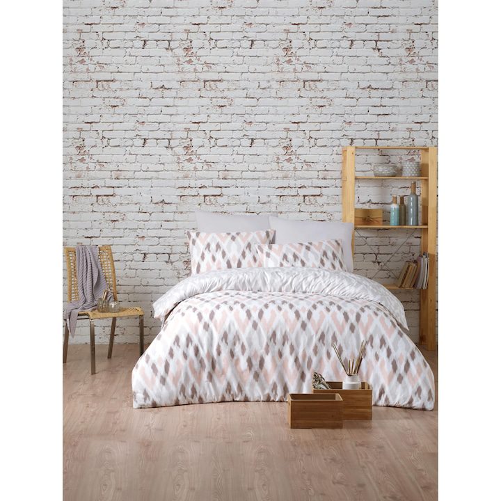 Спален Комплект 2025: Как да Изберете? Двойно спално бельо, Majoli Bahar Home Collection, 100% памук ранфорс, 144 TC, 4 части (завивка 200x220cm, плосък чаршаф 240x260 cm, 2 калъфки 50x70cm), Solo Pink