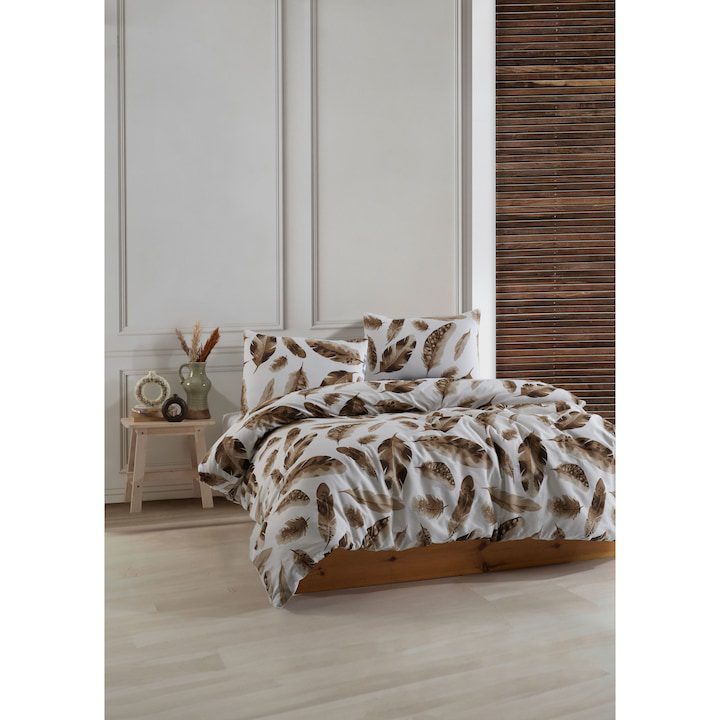 Спален Комплект 2025: Как да Изберете? Двойно спално бельо Story Home 100% ранфорс памук 144 TC 2 души 4 части кафяво