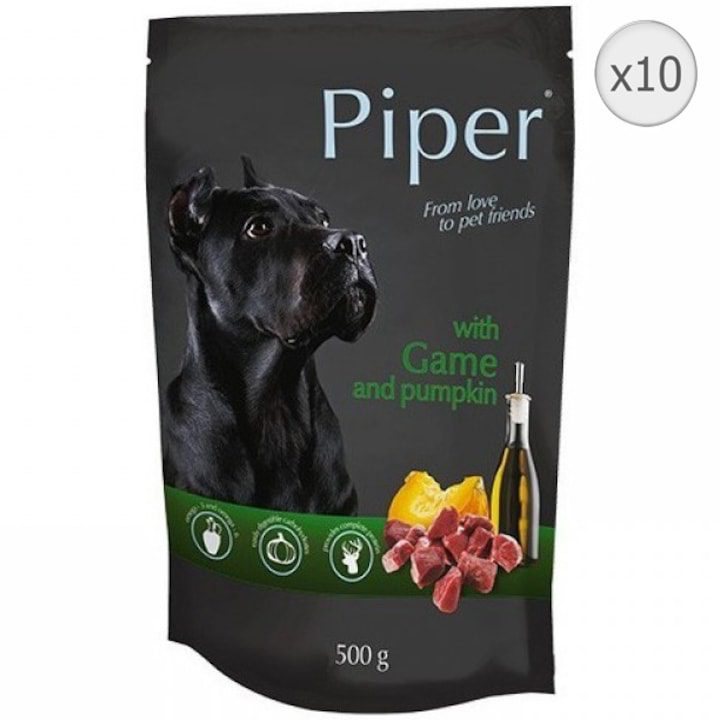 Мокра Храна за Кучета - Детайлен Анализ на Продуктите на Пазара Мокра храна за кучета Piper, Дивеч и тиква, 10 х 500 гр