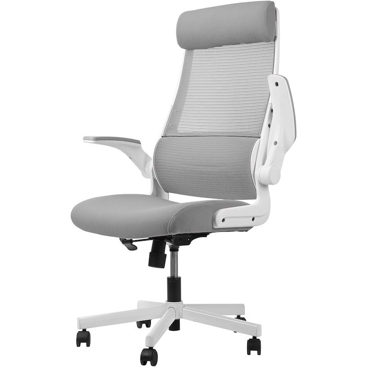 Офис Стол - Най-Добрите за 2025 Година Ергономичен офис стол MELOKEA, с лумбална опора, мрежеста облегалка, сив, 44-54см