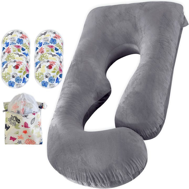 Мечтаната възглавница за бременни: комфорт и подкрепа през всеки етап Gavriet™ 3 в 1 възглавница за бременни и кърмачки, мултифункционална, 95x70x15 см, J-образна форма, подвижна кадифена калъфка, може да се пере, поддържа корема, краката, главата, врата, гърба, 10 подложки за гърди са включени, сива