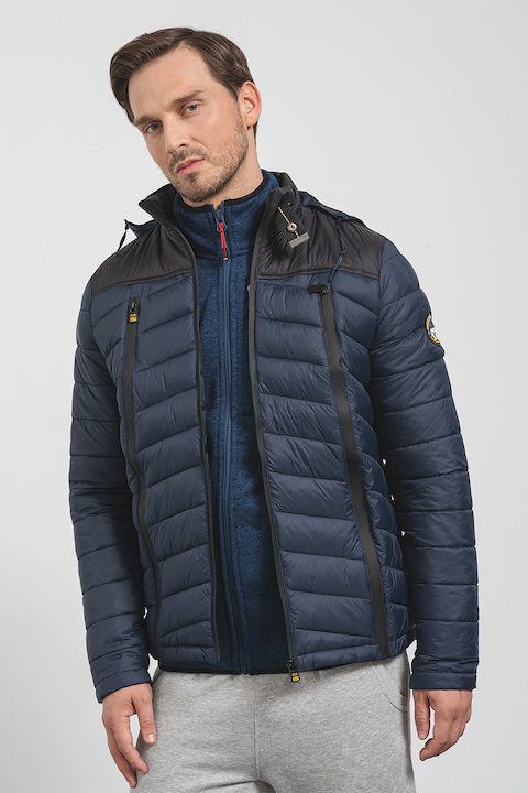 Мъжки Зимни Якета 2025 - Кои са Най-Добрите Geographical Norway, Зимно яке Borelo с качулка и вата, Черен/Ултрамарин синьо