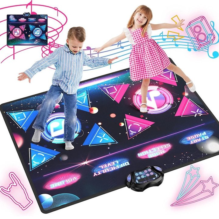 Интерактивни Играчки: Умни Приятели за Игра и Учене Интерактивна подложка за двоен танц, 12 игри, синьо/розово, 120x89 см