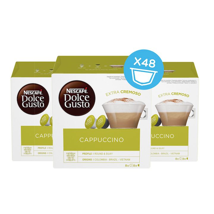 Долче Густо Капсули - Кои са Най-Добрите в България? Кафе капсули NESCAFE ® Dolce Gusto ® Cappuccino, 24 напитки, Голям пакет, 3 кутии