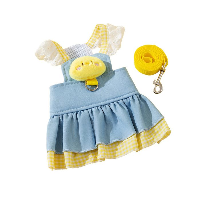 Есенно-зимни Дрехи за Кучета и Котки Каишка за колан във формата на рокля за кучета и котки, регулируема, идеална за разходка, удобна и стилна, устойчива на износване, памук, син/жълт