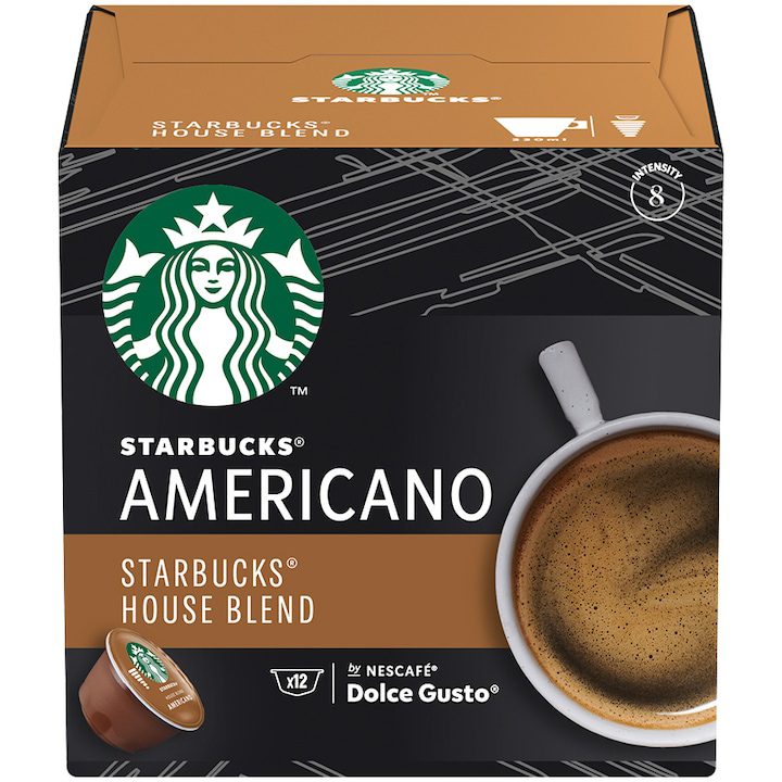 Долче Густо Капсули - Кои са Най-Добрите в България? Капсули кафе Starbucks Americano House Blend, Съвместимост Dolce Gusto, 12 капсули, 102 гр