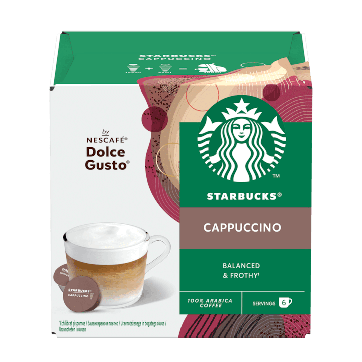 Долче Густо Капсули - Кои са Най-Добрите в България? Капсули кафе Starbucks Cappuccino, Съвместимост Dolce Gusto, 12 капсули, 6 напитки, 120 гр