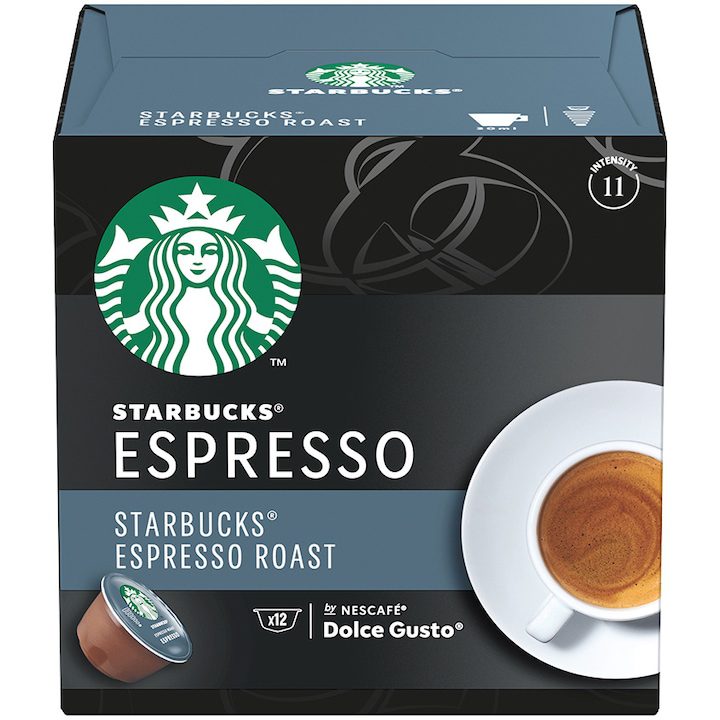 Долче Густо Капсули - Кои са Най-Добрите в България? Капсули кафе Starbucks Dark Espresso Roast, Съвместимост Dolce Gusto, 12 капсули, 66 гр