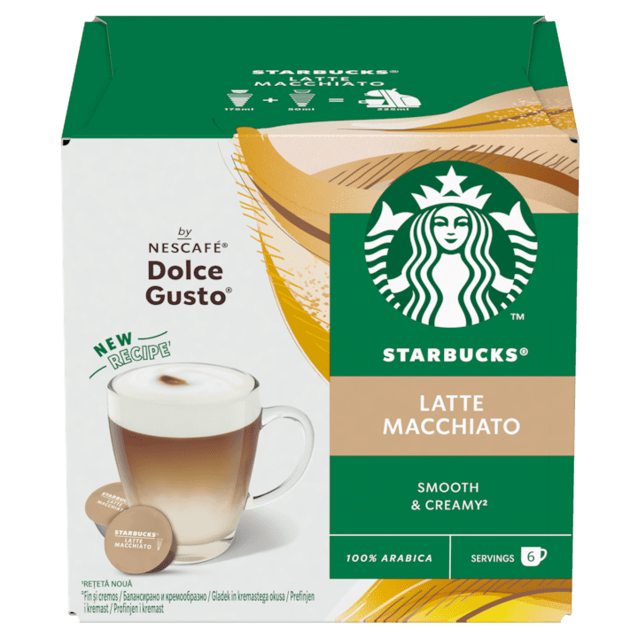 Долче Густо Капсули - Кои са Най-Добрите в България? Капсули кафе Starbucks Latte Macchiato, Съвместимост Dolce Gusto, 12 капсули, 6 напитки, 129 гр