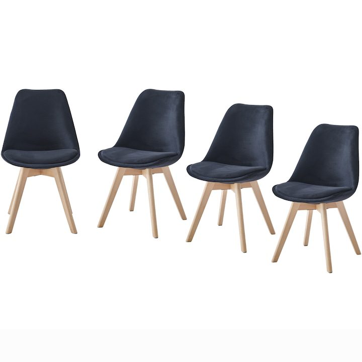 Трапезни Столове - Кои са Най-Предпочитаните за 2025 Година Комплект 4 трапезни стола Kring Astrid, Кадифена тапицерия, Дървени крака, Черен